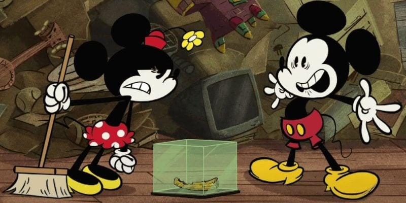 Minnie Mouse is angry at Mickey Mouse.