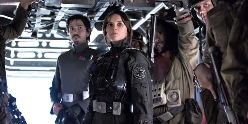 The cast of 'Rogue One' with Jyn Erso (Felicity Jones) in the foreground