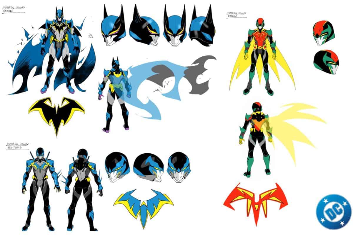 The designs of Immortal Legend Batman, Robin, and Nightwing
