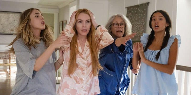 Lindsay Lohan, Jamie Lee Curtis, Julia Butters, and Sophia Hammons in Freakier Friday