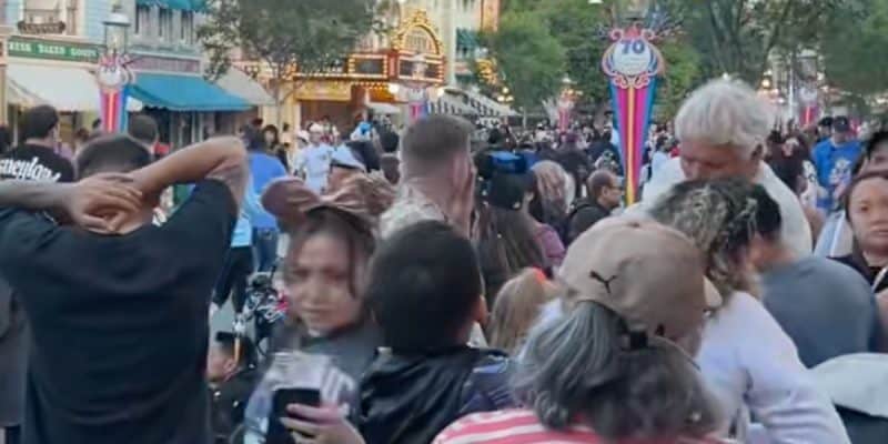 Crowds on Main Street, USA, at Disneyland Park on Tuesday, May 27