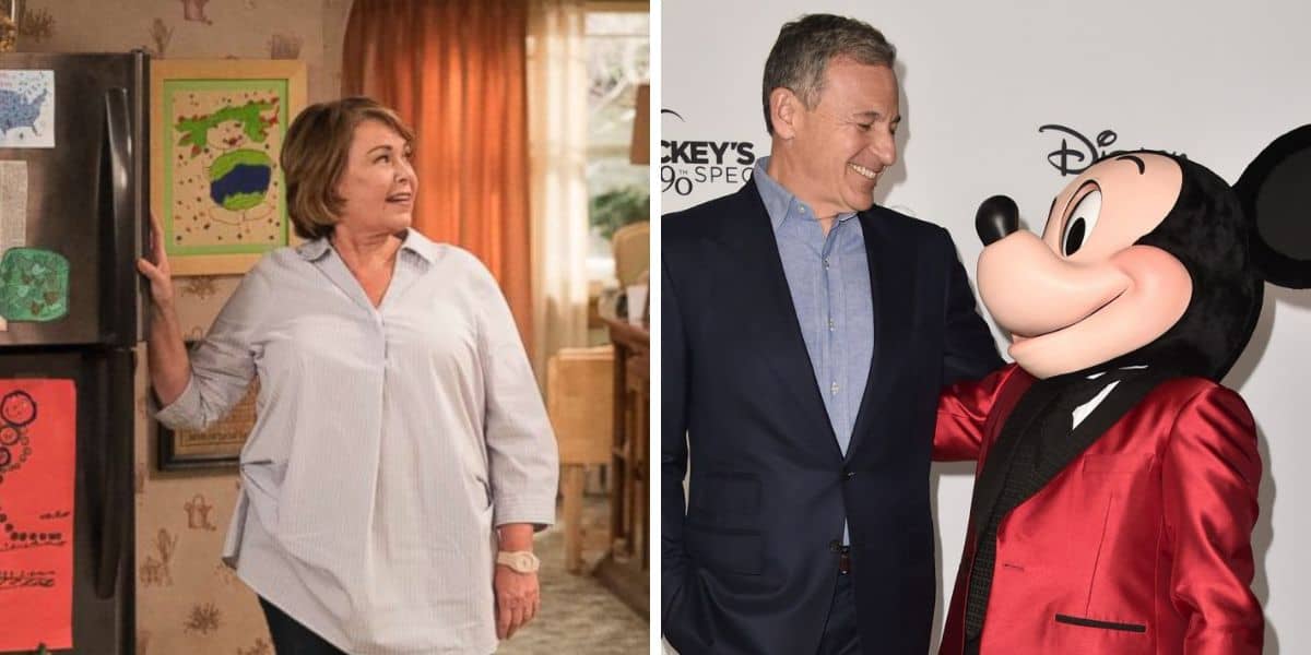 Split Image: (Left) Roseanne Barr, (Right) Bob Iger and Mickey Mouse