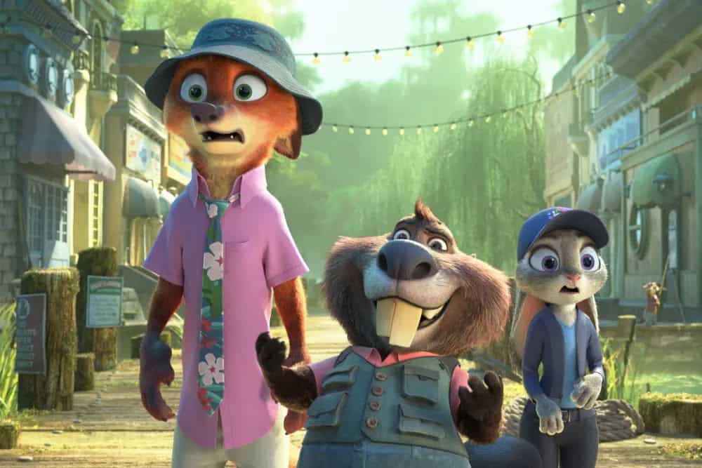Nick Wilde, Judy Hopps, and Nibbles Maplestick in Zootopia 2