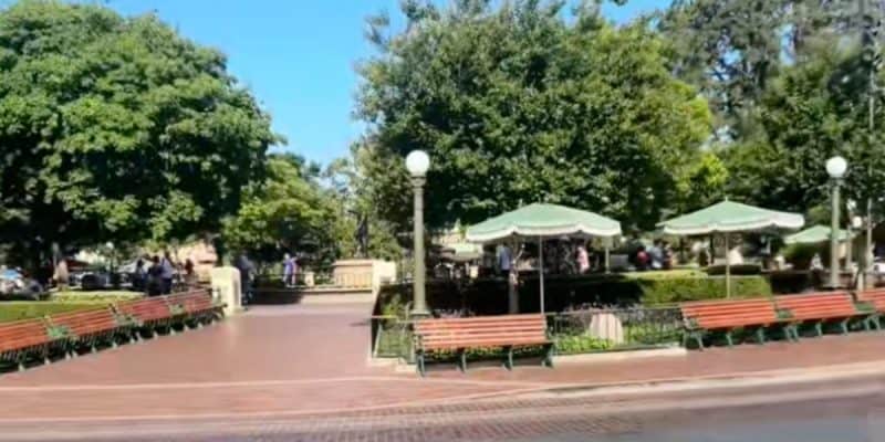 Disneyland Park's central plaza is empty of crowds.