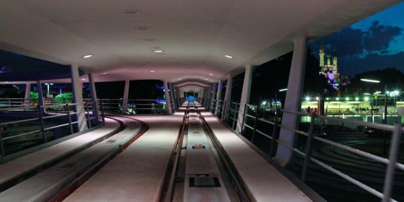 View of the PeopleMover track at Magic Kingdom.
