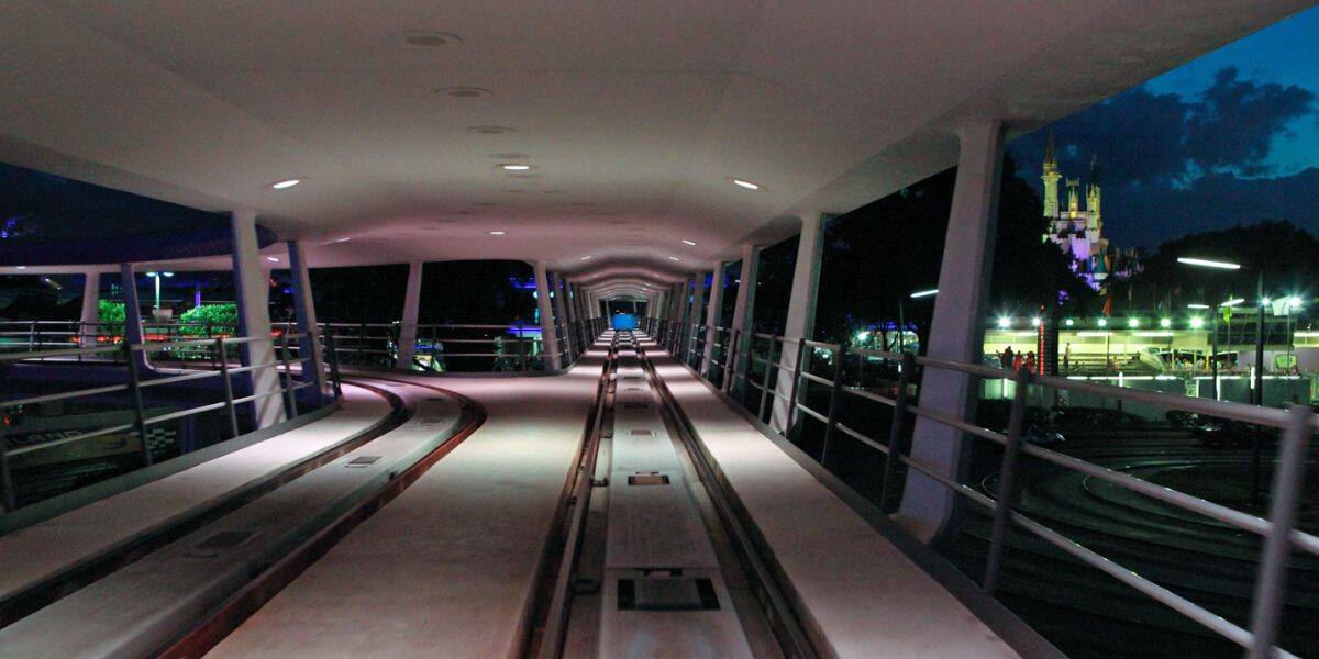 View of the PeopleMover track at Magic Kingdom.
