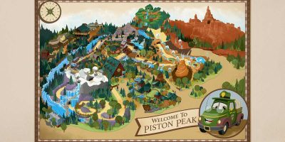 Concept art for Piston Peak National Park at Magic Kingdom