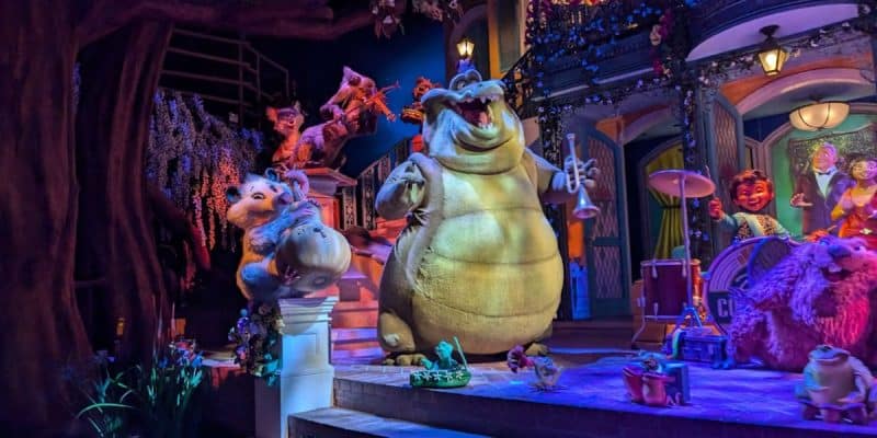 A Louis animatronic on Tiana's Bayou Adventure.