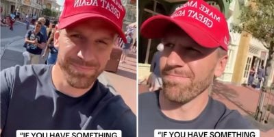 Man wears MAGA hat at Disney