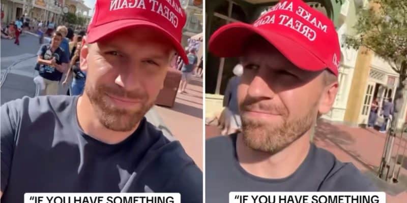 Man wears MAGA hat at Disney
