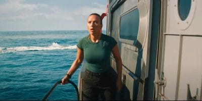 Scarlett Johansson at sea in 'Jurassic World Rebirth'