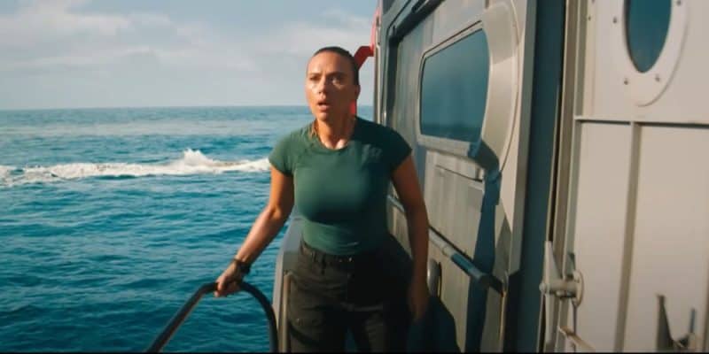 Scarlett Johansson at sea in 'Jurassic World Rebirth'
