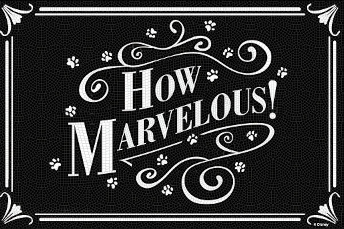 The tile mosaic reading "How Marvelous" on the floor of De Vil's, a lounge on Disney Destiny