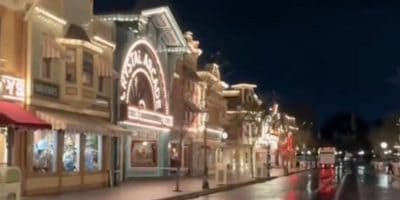 Main Street, U.S.A., at Disneyland at night, as filmed by the Disney cast member who was fired.