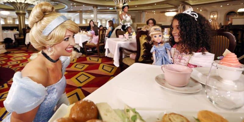 Child meets Cinderella at Royal Court Royal Tea on the Disney Magic