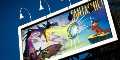 A billboard for "Fantasmic!" at Disney's Hollywood Studios