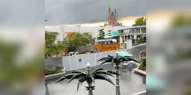 A view of the flooding in Magic Kingdom Park from the PeopleMover.