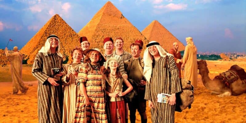 The Weasley Family poses in front of the Egyptian pyramids