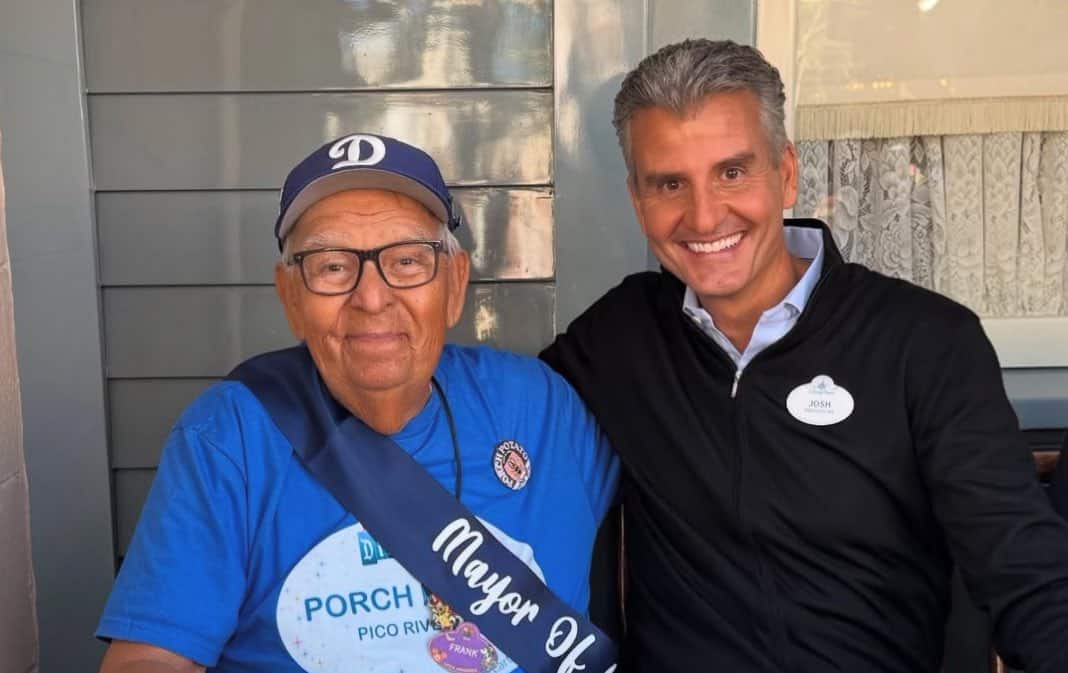 Josh D'Amaro and Frank the Porch Potato of Disneyland