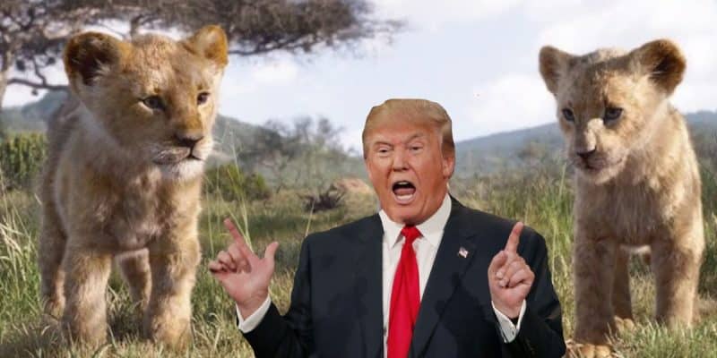 Donald Trump between Simba and Nala in the Live Action Lion King