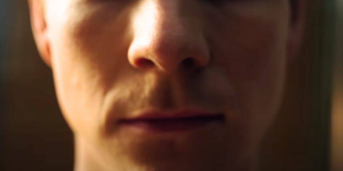 The lower half of Patrick Gibson's face in 'Dexter: Original Sin'