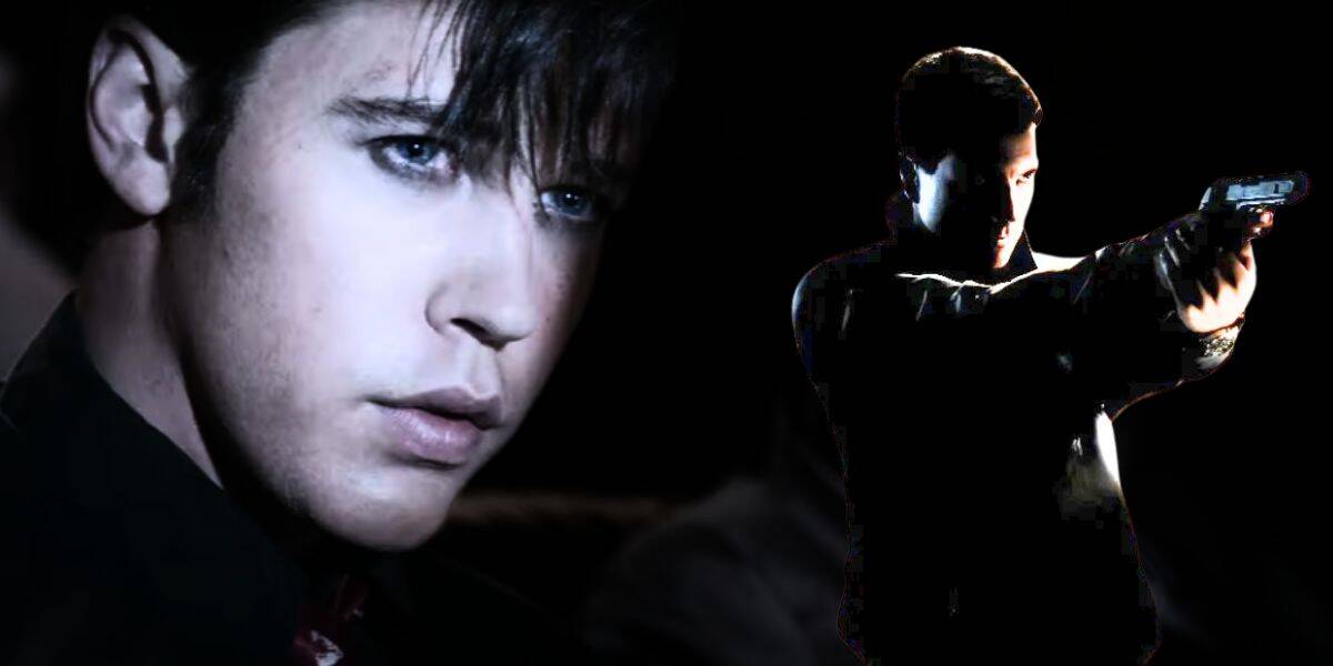 Split image: Austin Butler in 'Elvis' on the left, Patrick Gibson as James Bond on the right
