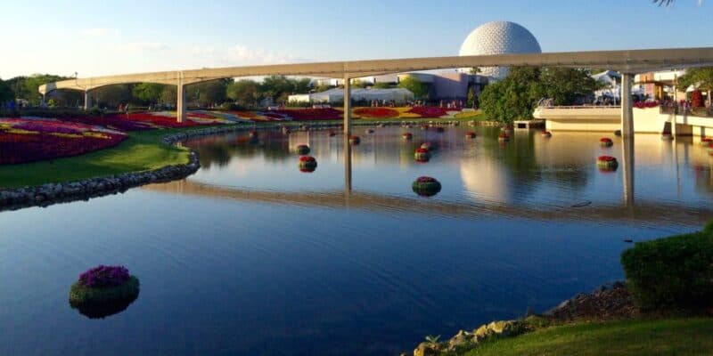 A view of Spaceship Earth and the Monorail tracks at EPCOT.