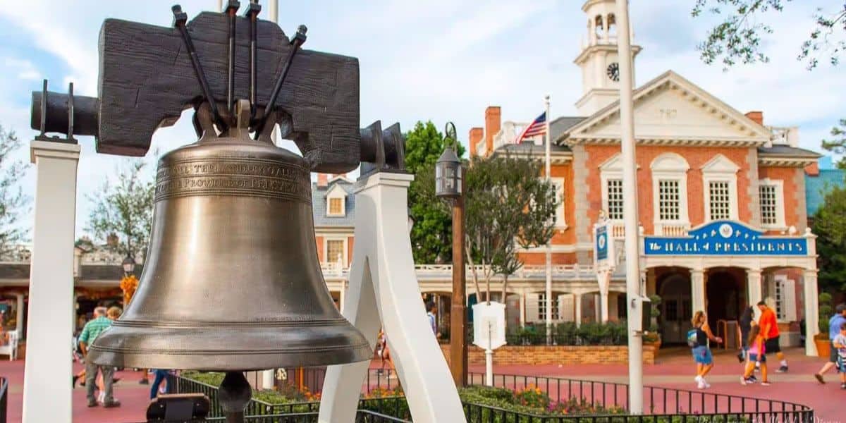 The Liberty Bell in front of the Hall of Presidents in Liberty Square at Magic Kingdom.