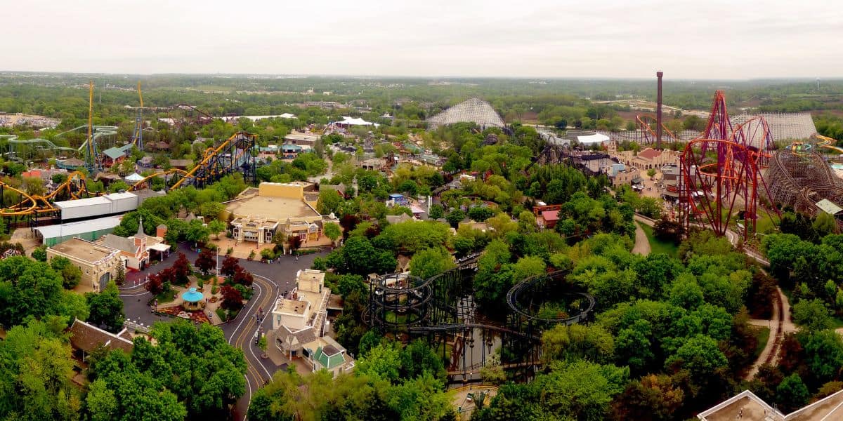 Aerial view of Six Flags Great America.