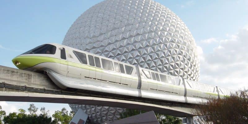The Monorail in front of Spaceship Earth at EPCOT