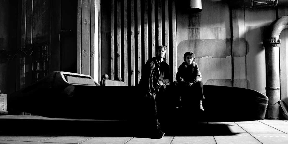 Ryan Gosliing (L) and Flynn Gray (R) on a landspeeder on the set of 'Star Wars: Starfighter'