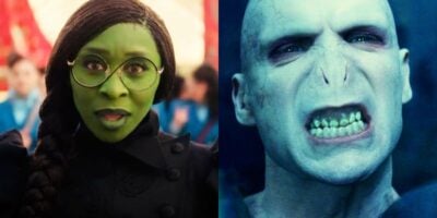 Split image: Left, Cynthia Erivo in 'Wicked', Right - Ralph Fiennes as Voldemort