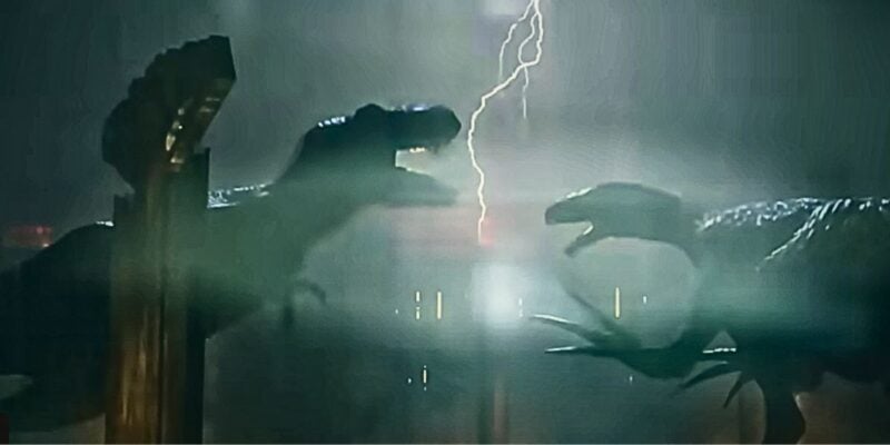 The T-Rex and the Therizinosaurus in 'Jurassic World: Chaos Theory' Season 4