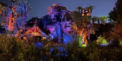 Tiana's Bayou Adventure at Disneyland Park at night.