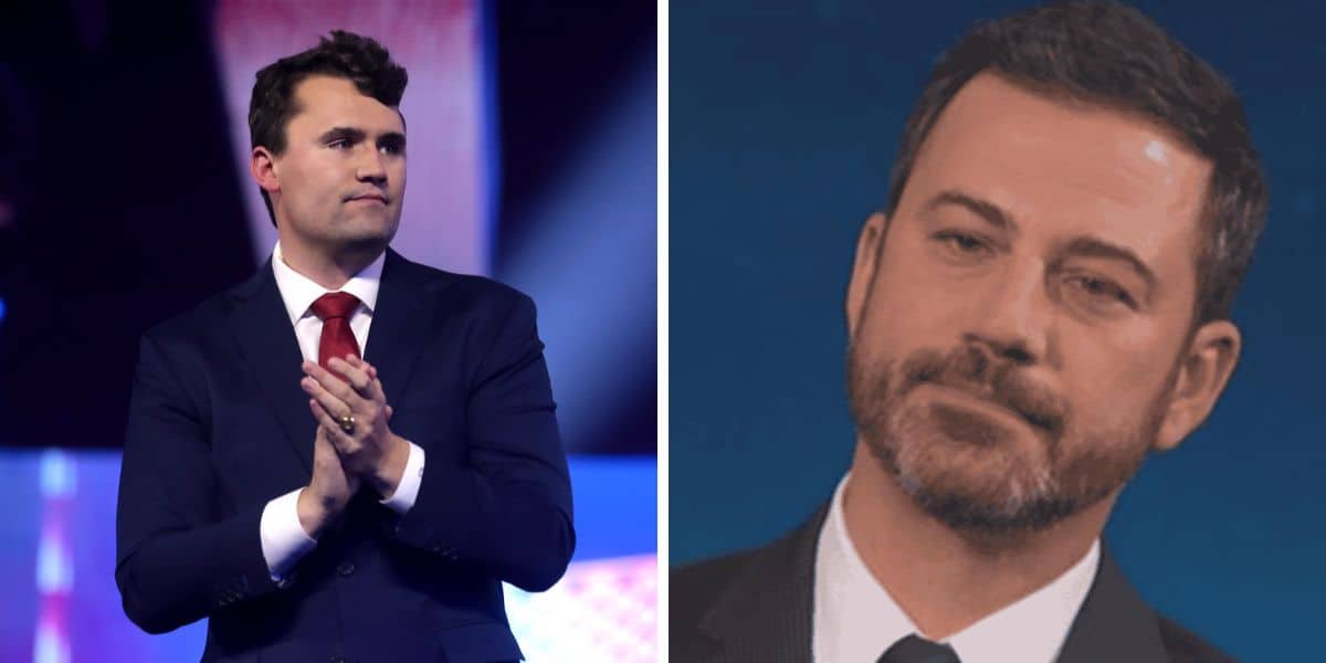 A split image of Charlie Kirk and Jimmy Kimmel.