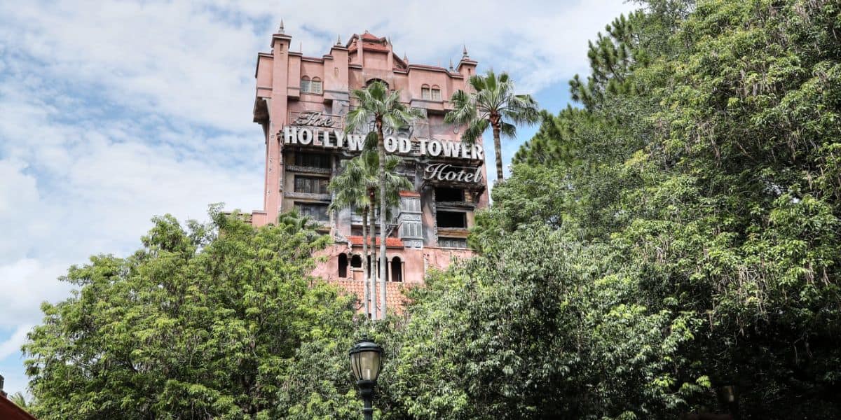 The Twilight Zone Tower of Terror on a sunny day at Disney's Hollywood Studios.