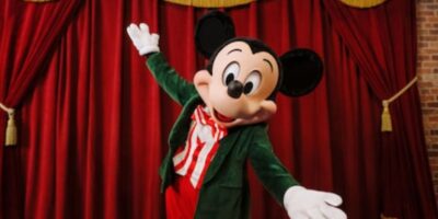 Mickey Mouse in a Christmas outfit