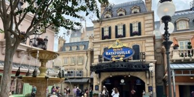 the entrance to Remy’s Ratatouille Adventure at Disney World's EPCOT park