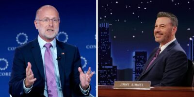 (Left) Brendan Carr, (Right) Jimmy Kimmel