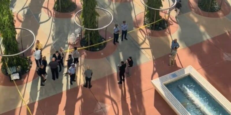 Police cordon off an area near Bay Lake Tower at Disney's Contemporary Resort.