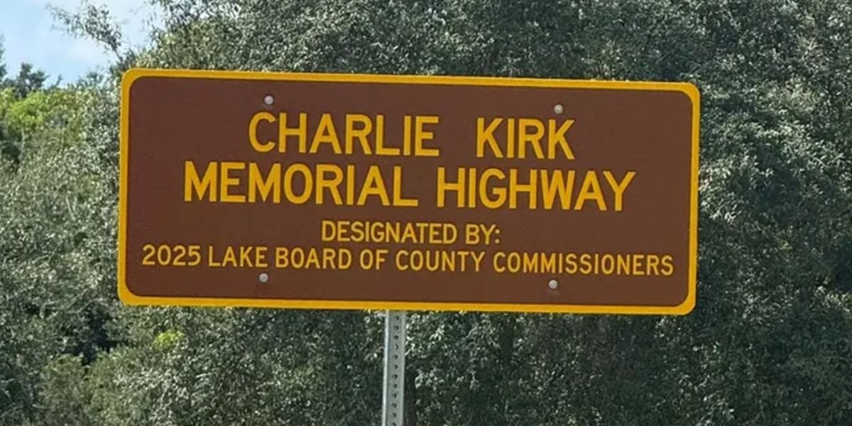 A sign for the Charlie Kirk Memorial Highway near Walt Disney World Resort.