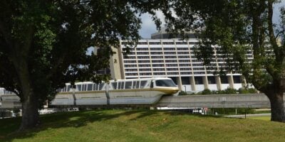 The Monorail travels past Disney's Contemporary Resort.
