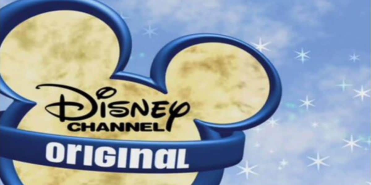 The Disney Channel Original logo, celebrating 42 years of broadcasting, features a Mickey Mouse ear shape with a moon texture and a blue "original" banner against a blue sky filled with white stars.