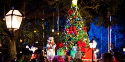 Mickey Mouse in the Once Upon A Christmastime Parade during Mickey's Very Christmas Party in Magic Kingdom Park at Walt Disney World Resort