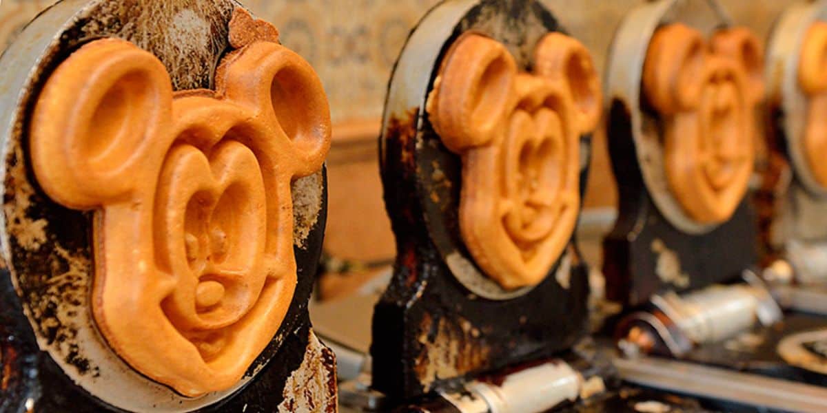 Waffles in waffle maker at Great American Waffle Co. at Tokyo Disneyland
