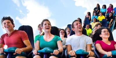 Guests ride Mako roller coaster at SeaWorld