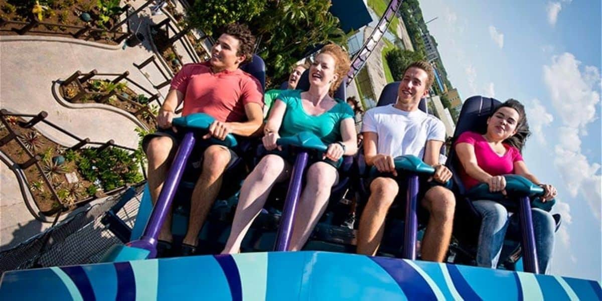 Guests ride Mako at SeaWorld Orlando, an Orlando theme park.