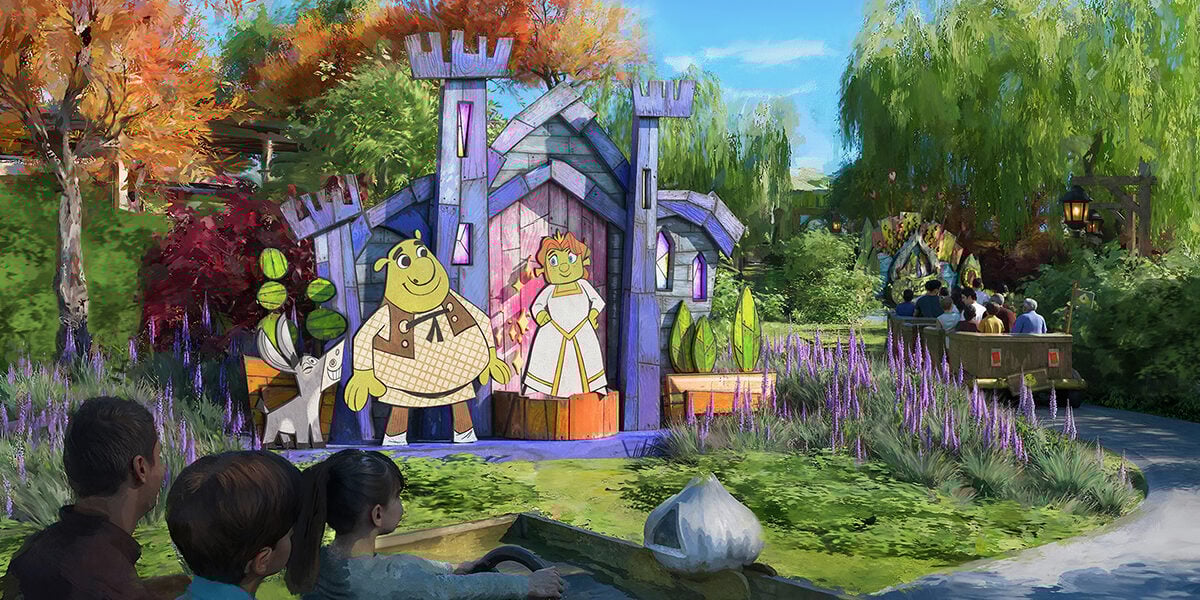 Shrek boat ride concept art for universal kids resort