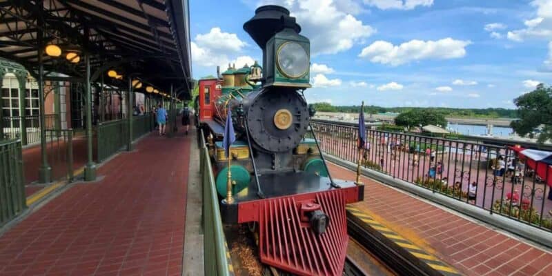 The Walt Disney World Railroad pulls into Main Street STation.