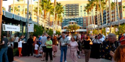 People at a food festival at the Walt Disney World Swan Hotel.